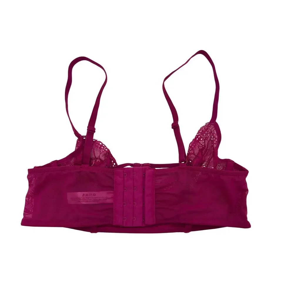 Adore Me Bra Longline Lace Strappy Balconette Underwire Back Closure Pink 32C